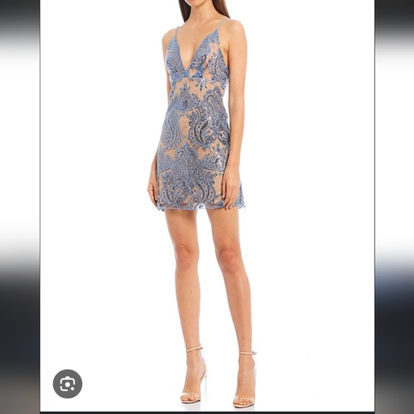 Free People Night Shimmers Pastel Blue Sequinced Mini Babydoll Dress. Size 4 - Picture 7 of 14